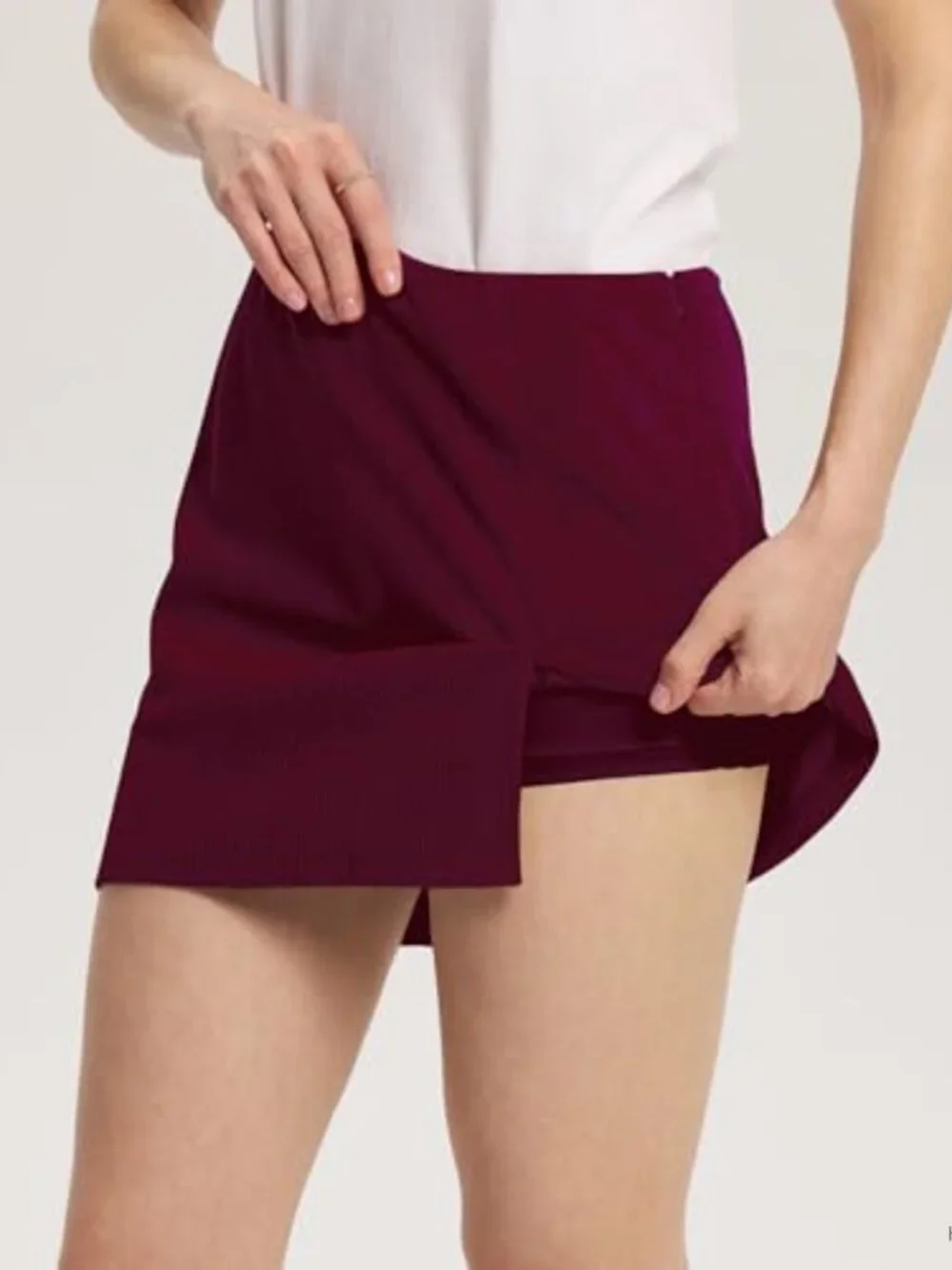 Women's Corduroy Mini Skort with Built-in Shorts Low Waist Side Split Loose Fit